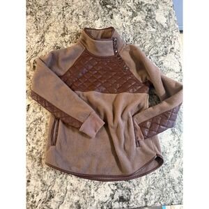 Abercrombie Fitch Women Brown Fleece Quilted Snap Mock Neck Pullover Top size S